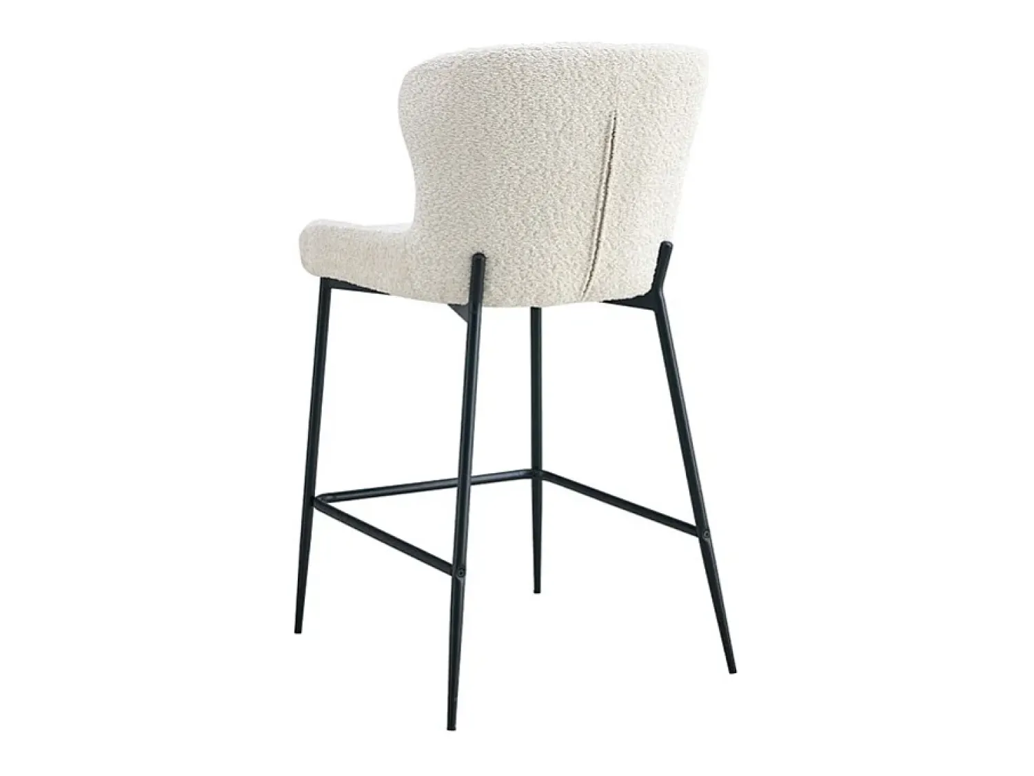 Banco|Meublorama Cadeira de balcão LISE – Tecido bouclé na cor cru – Pés em metal preto – Estilo design/industrial Branco