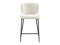 Banco|Meublorama Cadeira de balcão LISE – Tecido bouclé na cor cru – Pés em metal preto – Estilo design/industrial Branco