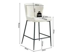 Banco|Meublorama Cadeira de balcão LISE – Tecido bouclé na cor cru – Pés em metal preto – Estilo design/industrial Branco