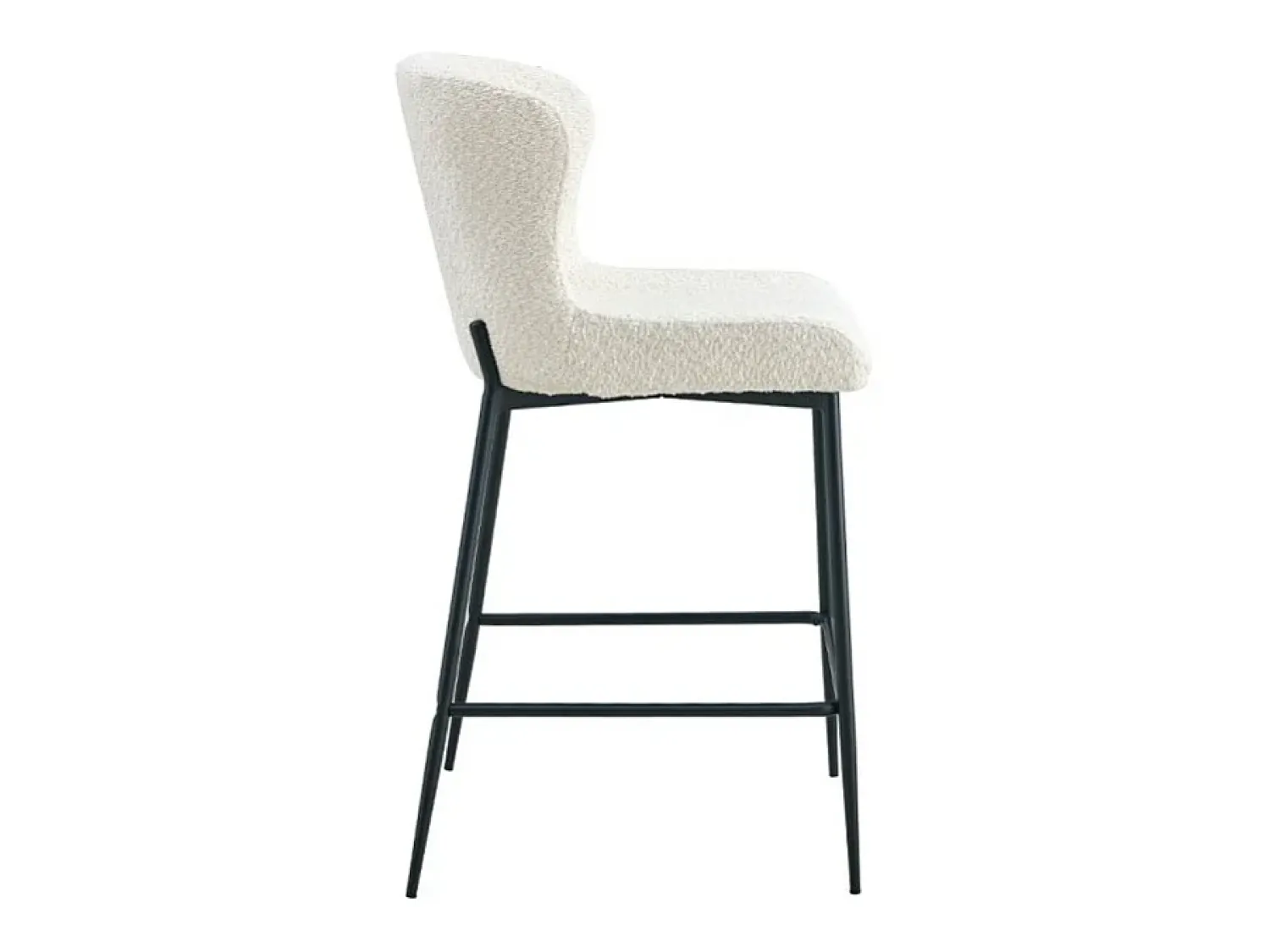 Banco|Meublorama Cadeira de balcão LISE – Tecido bouclé na cor cru – Pés em metal preto – Estilo design/industrial Branco