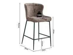 Banco|Meublorama Cadeira de balcão LISE – Tecido bouclé na cor areia – Pés de metal preto – Estilo design/industrial Castanho