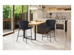 Banco*Meublorama Cadeira de balcão LISE – Tecido bouclé na cor cinza escuro – Pés de metal preto – Estilo design/industrial Cinza antracite