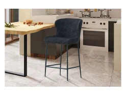 Banco*Meublorama Cadeira de balcão LISE – Tecido bouclé na cor cinza escuro – Pés de metal preto – Estilo design/industrial Cinza antracite