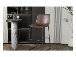 Meublorama Cadeira de balcão MANCO PU Marrom Escuro, dimensões: H93 x L48 x P56 cm, ideal para sua cozinha/balcão.^ Banco