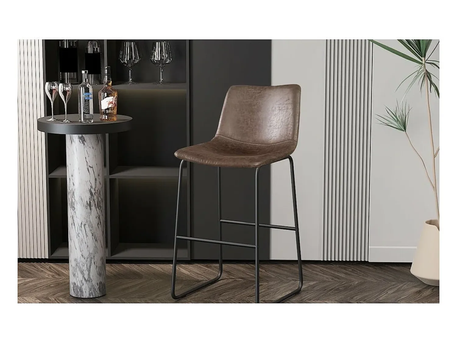 Meublorama Cadeira de balcão MANCO PU Marrom Escuro, dimensões: H93 x L48 x P56 cm, ideal para sua cozinha/balcão.^ Banco