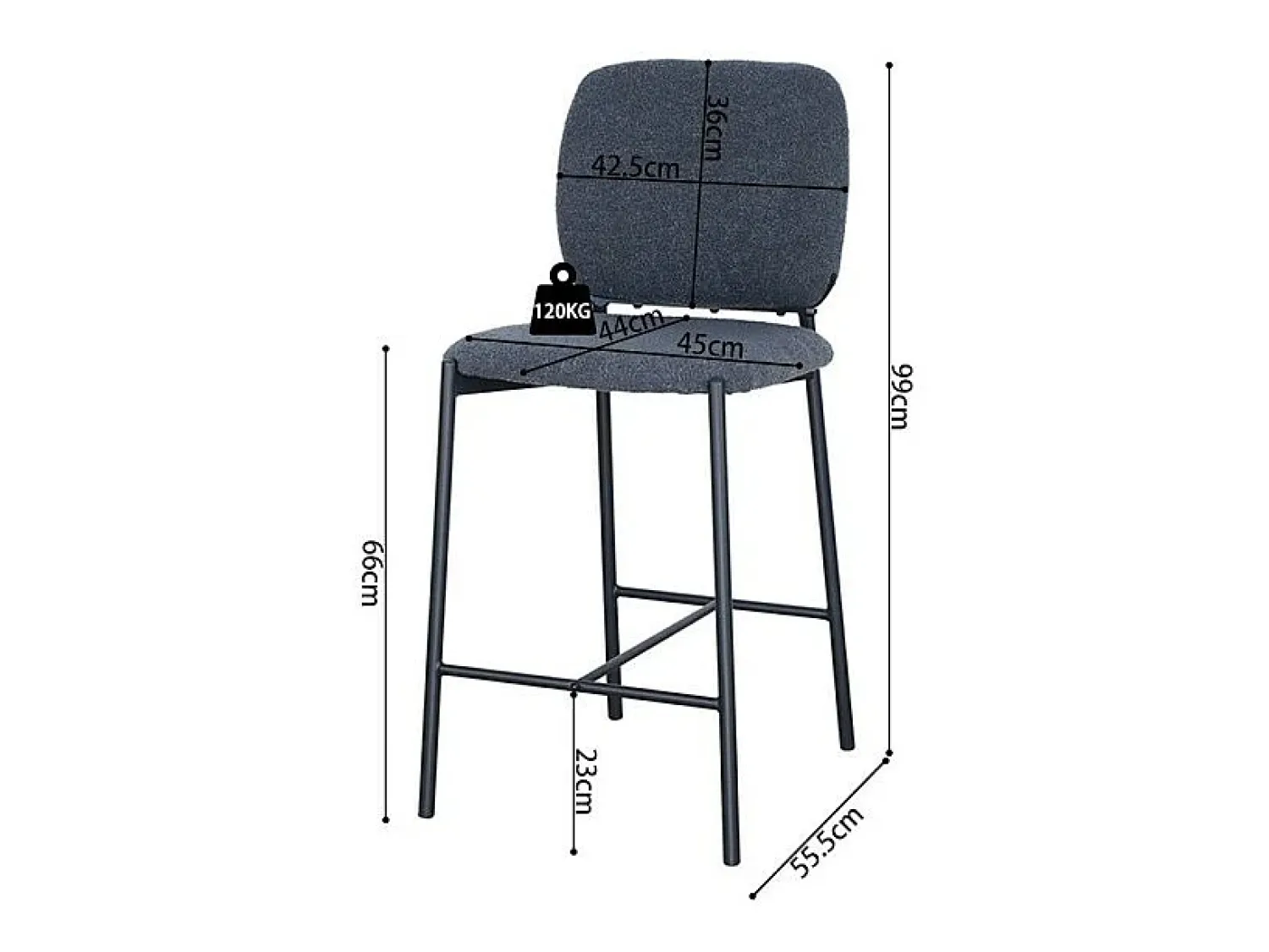 Banco|Meublorama Cadeira de balcão RITA – Tecido cinza escuro – Pés em metal preto – Altura 99 cm – Estilo design/industrial Cinza antracite