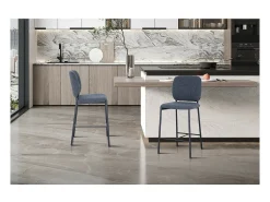 Banco|Meublorama Cadeira de balcão RITA – Tecido cinza escuro – Pés em metal preto – Altura 99 cm – Estilo design/industrial Cinza antracite