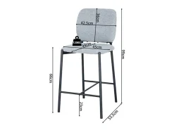 Banco*Meublorama Cadeira de balcão RITA – Tecido cinza claro – Pés de metal preto – Altura 99 cm – Estilo design/industrial Cinzento claro