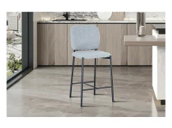 Banco*Meublorama Cadeira de balcão RITA – Tecido cinza claro – Pés de metal preto – Altura 99 cm – Estilo design/industrial Cinzento claro