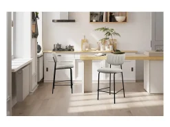 Meublorama Cadeira de balcão VENTURA – Tecido cinza claro – Pés de metal preto – Altura 97 cm – Estilo design/industrial^ Banco