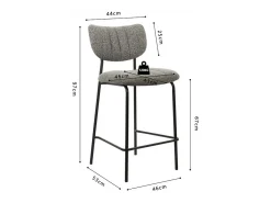 Banco*Meublorama Cadeira de balcão VENTURA – Tecido cinza escuro – Pés de metal preto – Altura 97 cm – Estilo design/industrial Cinza antracite