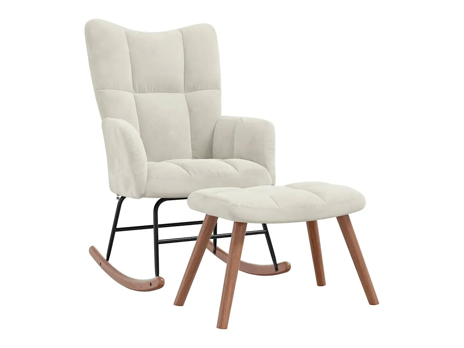Poltrona*vidaxl Cadeira de baloiçar com banco veludo branco nata Creme