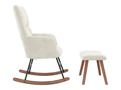 Poltrona*vidaxl Cadeira de baloiçar com banco veludo branco nata Creme