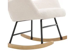 Best ModernLuxe Cadeira de baloiço - cadeira de relaxamento para sala - almofadada com peluche Teddy - com apoio de cabeça e apoio para os pés - base em madeira - branca Branco