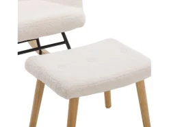 Best ModernLuxe Cadeira de baloiço - cadeira de relaxamento para sala - almofadada com peluche Teddy - com apoio de cabeça e apoio para os pés - base em madeira - branca Branco