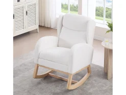 Poltrona|Hauss Spole Cadeira de baloiço branca com bolsos laterais, apoio para os pés ajustável, estrutura em madeira 122,5x70x104cm Branco