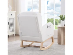 Poltrona|Hauss Spole Cadeira de baloiço branca com bolsos laterais, apoio para os pés ajustável, estrutura em madeira 122,5x70x104cm Branco