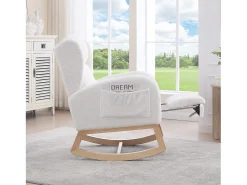 Poltrona|Hauss Spole Cadeira de baloiço branca com bolsos laterais, apoio para os pés ajustável, estrutura em madeira 122,5x70x104cm Branco
