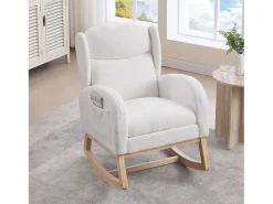 Poltrona|Hauss Spole Cadeira de baloiço branca com bolsos laterais, apoio para os pés ajustável, estrutura em madeira 122,5x70x104cm Branco