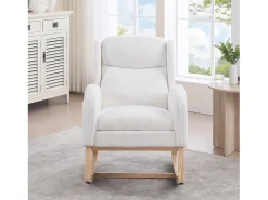 Poltrona|Hauss Spole Cadeira de baloiço branca com bolsos laterais, apoio para os pés ajustável, estrutura em madeira 122,5x70x104cm Branco