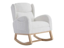 Poltrona|Hauss Spole Cadeira de baloiço branca com bolsos laterais, apoio para os pés ajustável, estrutura em madeira 122,5x70x104cm Branco