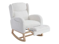 Poltrona|Hauss Spole Cadeira de baloiço branca com bolsos laterais, apoio para os pés ajustável, estrutura em madeira 122,5x70x104cm Branco