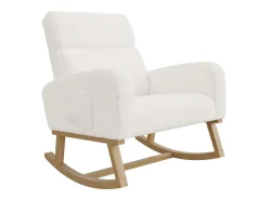 Poltrona* Cadeira de baloiço, cadeira de relaxamento, cadeira de estar, braços, com bolsos e pernas em madeira, Teddy em veludo, carga máxima: 150 kg Bege
