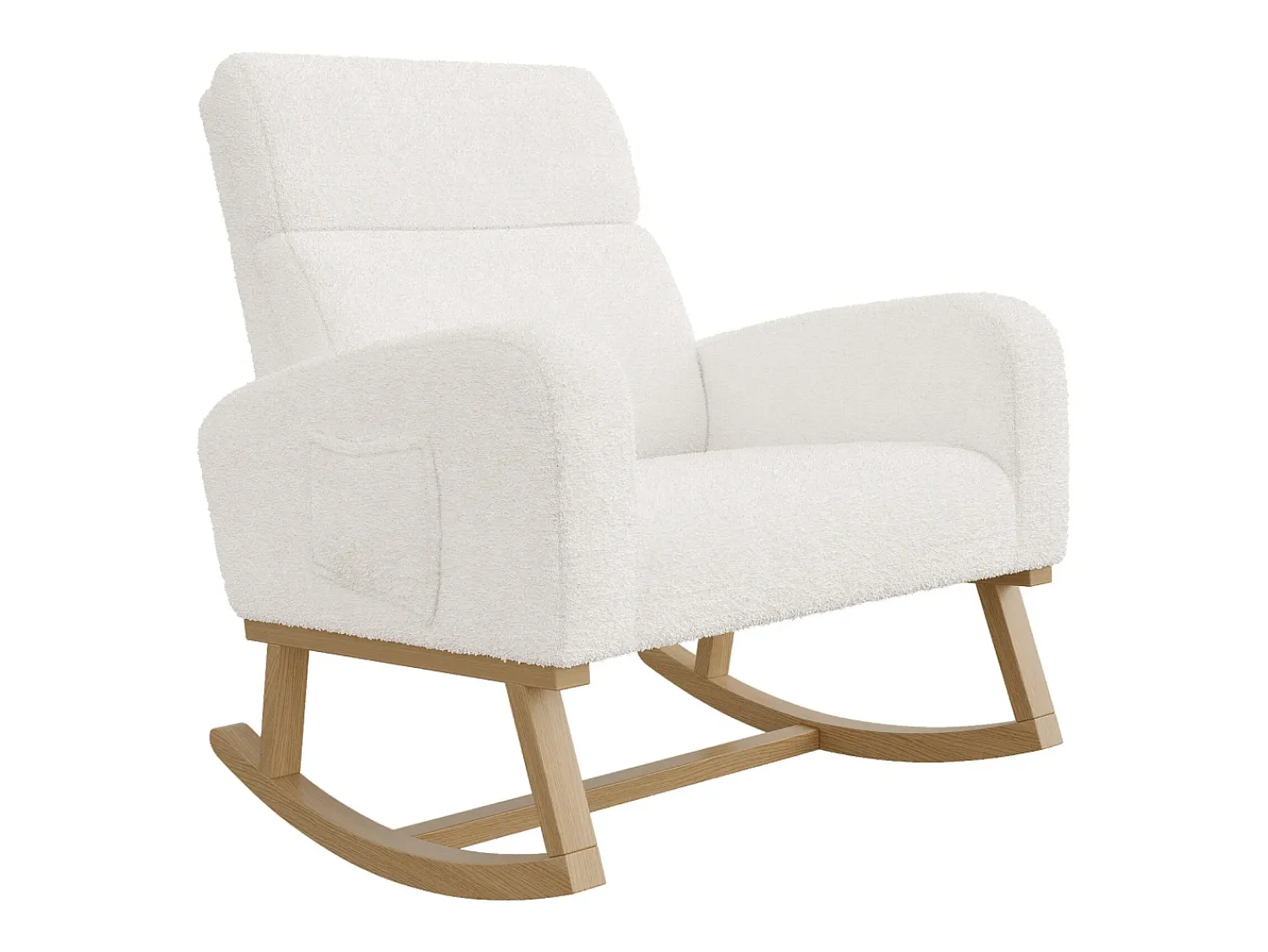 Poltrona* Cadeira de baloiço, cadeira de relaxamento, cadeira de estar, braços, com bolsos e pernas em madeira, Teddy em veludo, carga máxima: 150 kg Bege