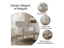 Poltrona* Cadeira de baloiço, cadeira de relaxamento, cadeira de estar, braços, com bolsos e pernas em madeira, Teddy em veludo, carga máxima: 150 kg Bege