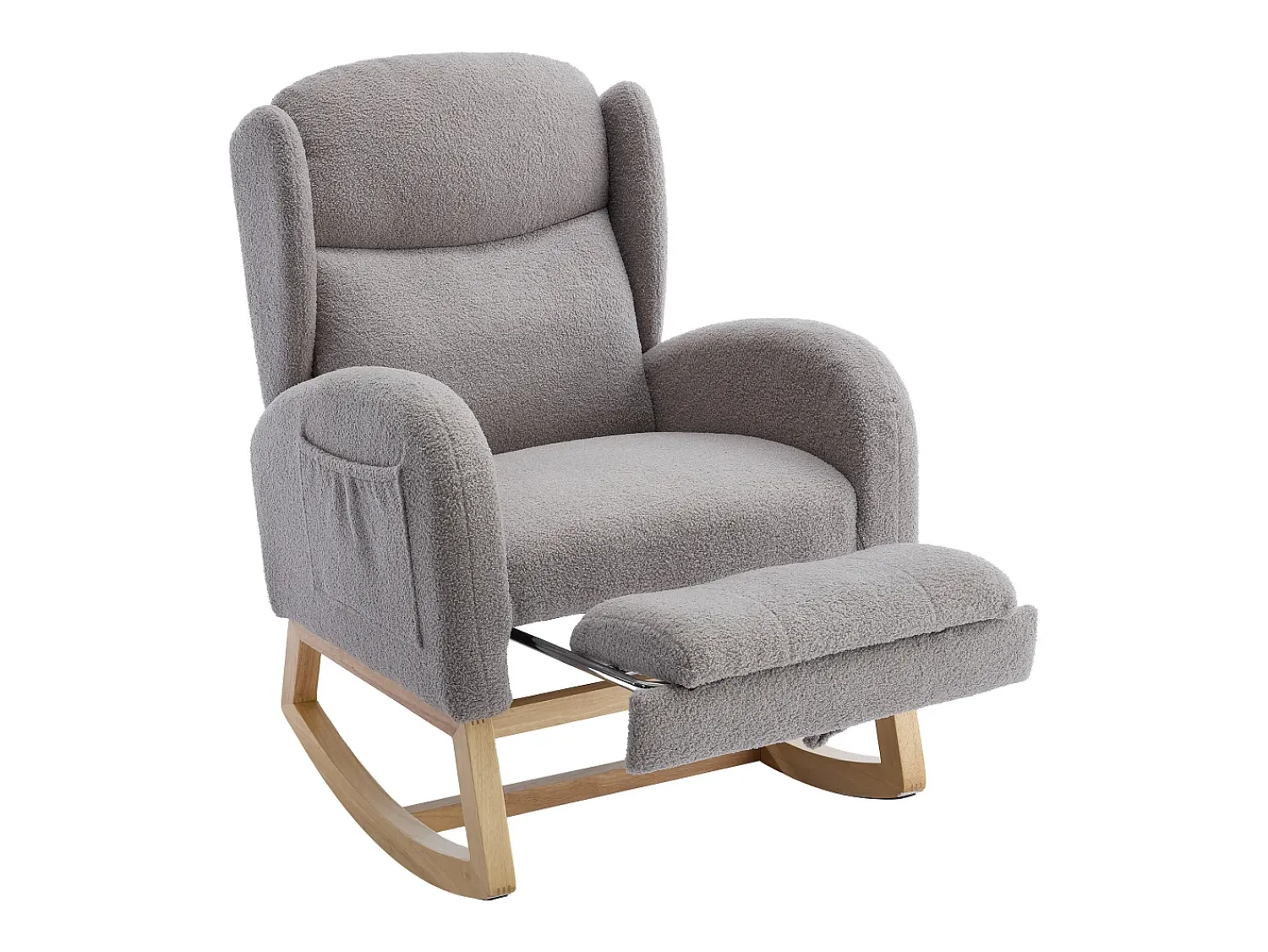 Poltrona*Hauss Spole Cadeira de baloiço cinzenta com bolsos laterais, apoio para os pés ajustável, estrutura em madeira 122,5x70x104cm Cinzento
