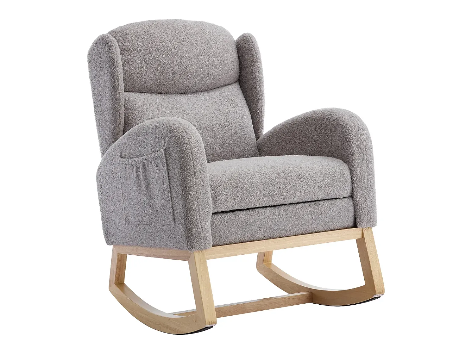 Poltrona*Hauss Spole Cadeira de baloiço cinzenta com bolsos laterais, apoio para os pés ajustável, estrutura em madeira 122,5x70x104cm Cinzento