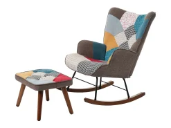 ModernLuxe Cadeira de baloiço com apoio para os pés - com padrão de patchwork colorido - Multicolor^ Poltrona