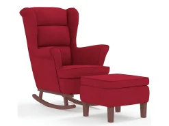 Poltrona|vidaxl Cadeira de Baloiço com Encosto de Asa em Veludo Madeira Maciça Vermelho