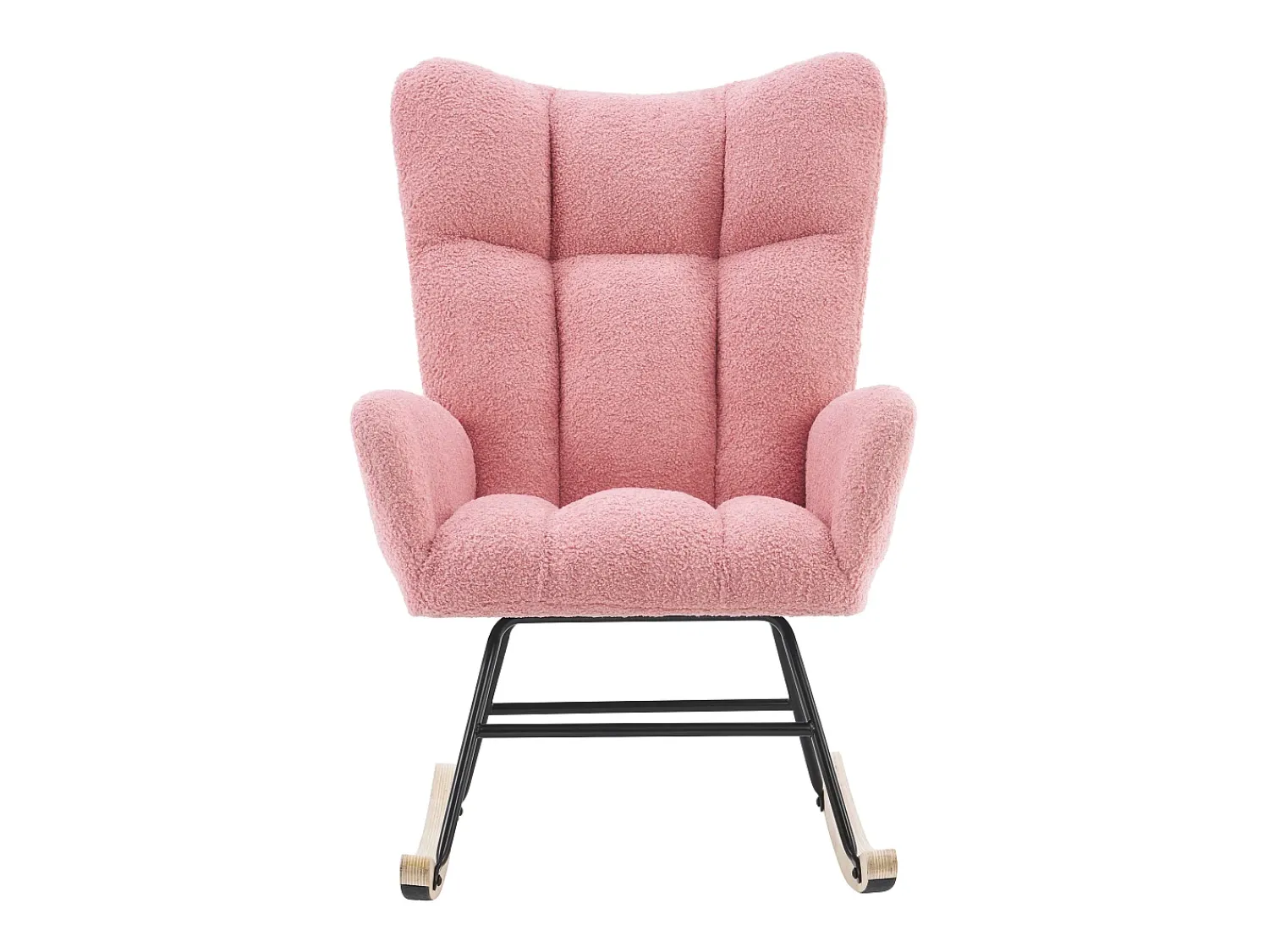 Discount Hauss Spole Cadeira de baloiço com encosto alto e apoios de braços - Cadeira de baloiço em tecido Teddy Rosa