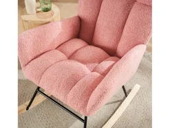 Discount Hauss Spole Cadeira de baloiço com encosto alto e apoios de braços - Cadeira de baloiço em tecido Teddy Rosa