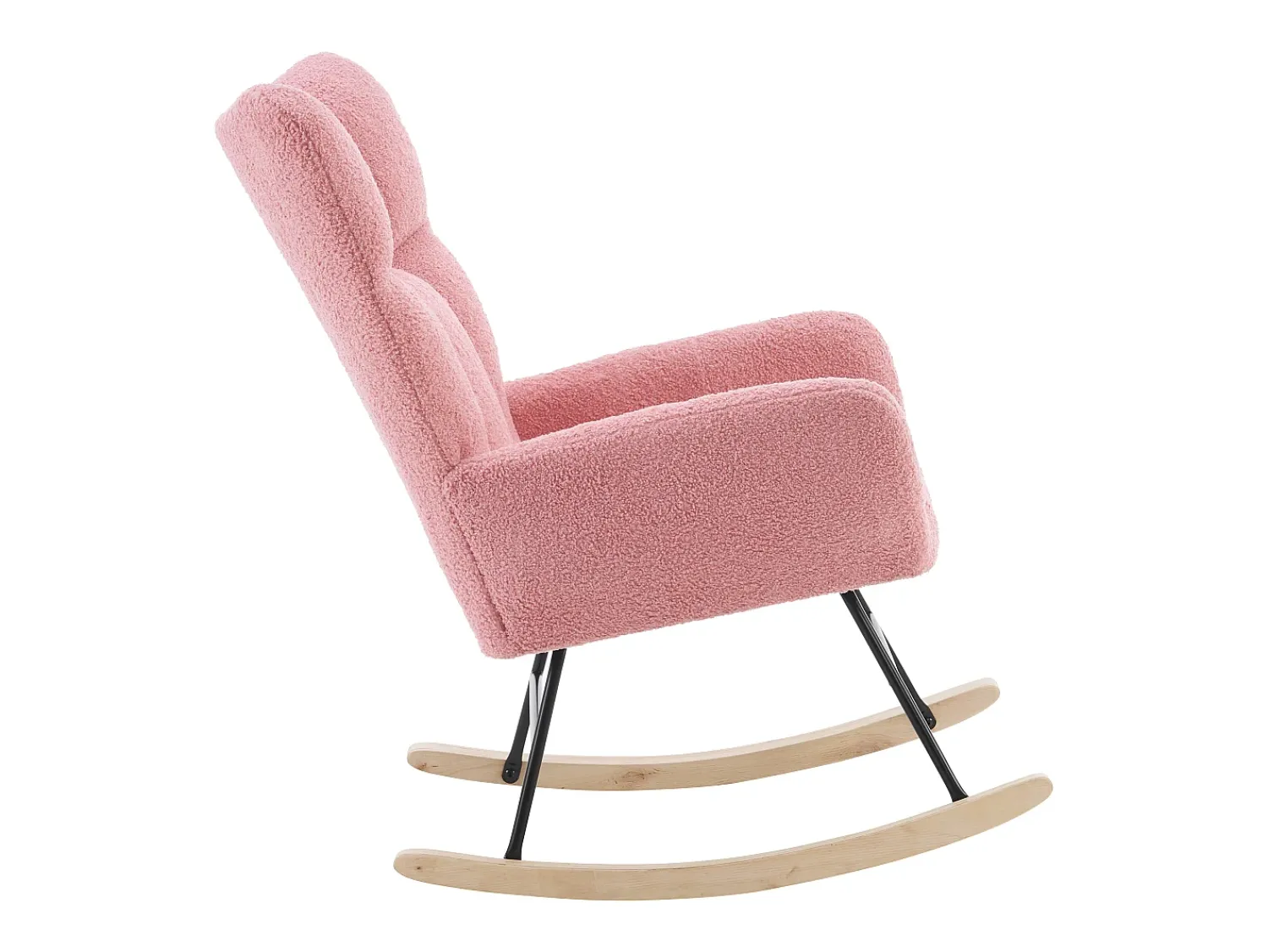 Discount Hauss Spole Cadeira de baloiço com encosto alto e apoios de braços - Cadeira de baloiço em tecido Teddy Rosa