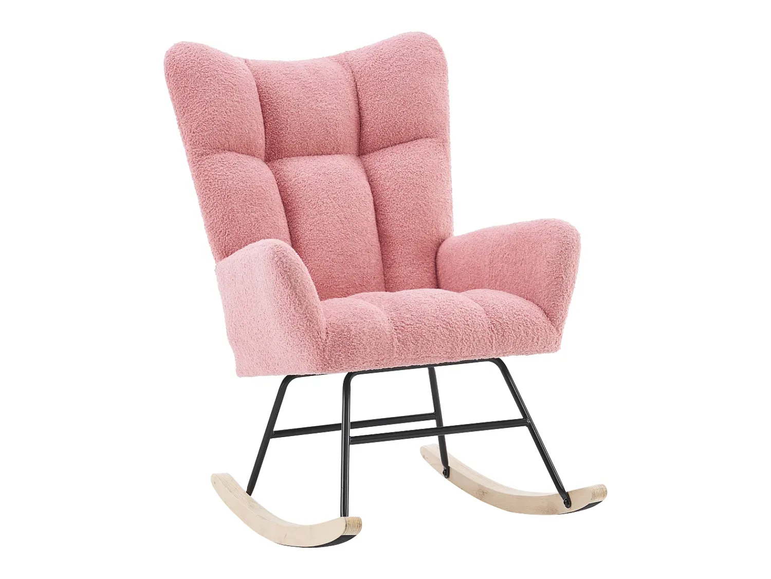 Discount Hauss Spole Cadeira de baloiço com encosto alto e apoios de braços - Cadeira de baloiço em tecido Teddy Rosa