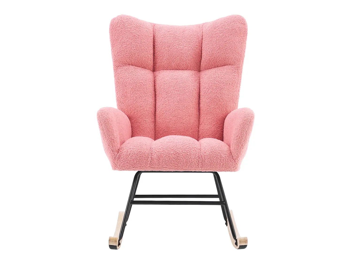 Discount Hauss Spole Cadeira de baloiço com encosto alto e apoios de braços - Cadeira de baloiço em tecido Teddy Rosa