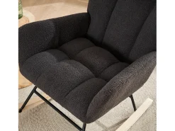 Poltrona*Hauss Spole Cadeira de baloiço com encosto alto e apoios de braços - Cadeira de baloiço em tecido Teddy Cinzento