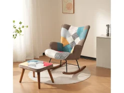 Poltrona*Hauss Spole Cadeira de baloiço com patchwork multicolorido e apoio para os pés 69,5 x 50 x 88,5 cm Castanho