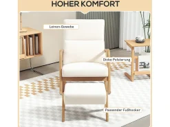 Hot Hauss Spole Cadeira de baloiço creme com apoio para os pés, estrutura em madeira 96x65x94,5cm Branco