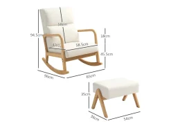 Hot Hauss Spole Cadeira de baloiço creme com apoio para os pés, estrutura em madeira 96x65x94,5cm Branco
