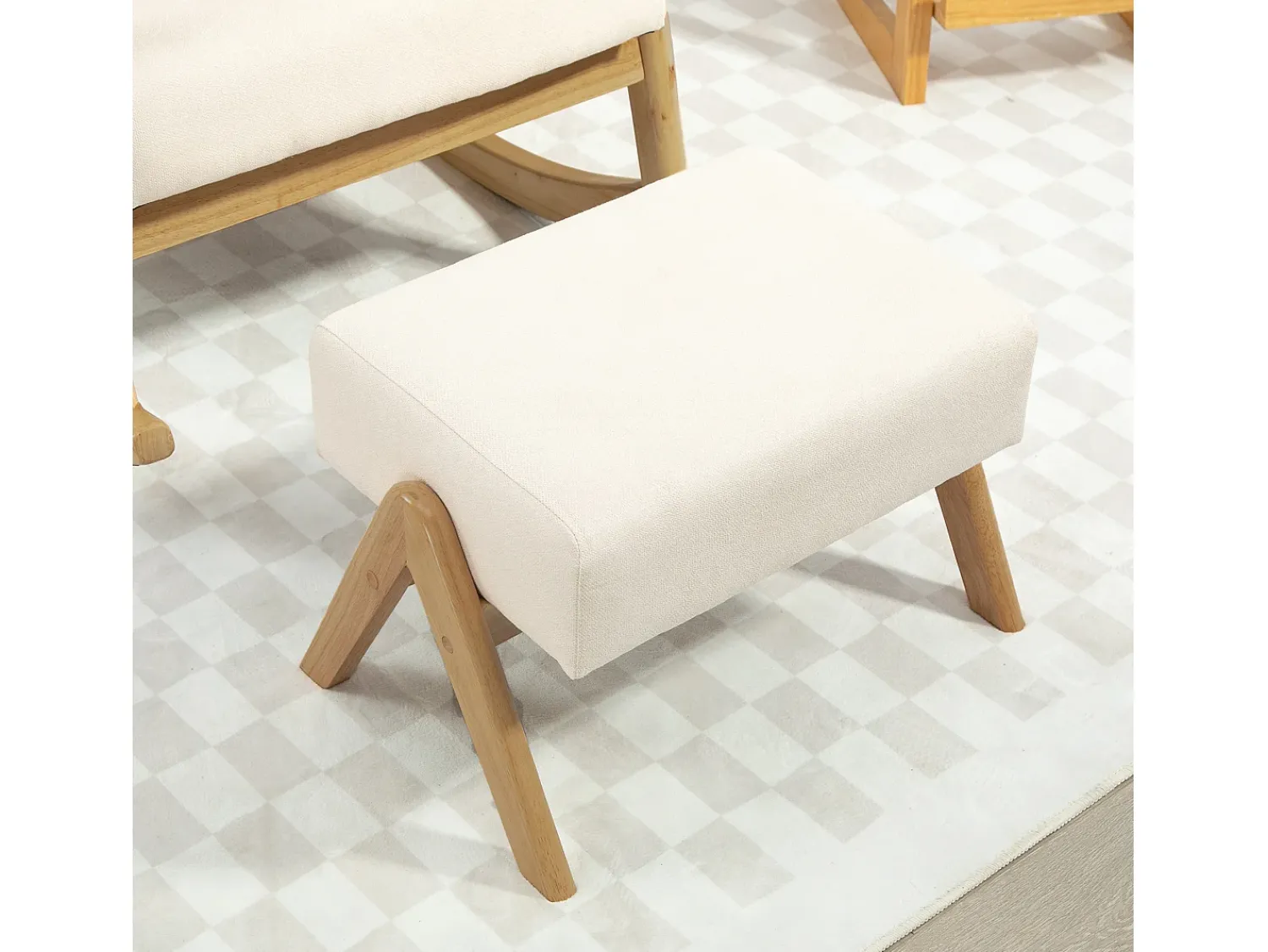 Hot Hauss Spole Cadeira de baloiço creme com apoio para os pés, estrutura em madeira 96x65x94,5cm Branco