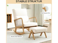 Hot Hauss Spole Cadeira de baloiço creme com apoio para os pés, estrutura em madeira 96x65x94,5cm Branco