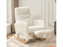 Hauss Spole Cadeira de baloiço em tecido Teddy - Cadeira de baloiço com apoio para os pés^ Poltrona