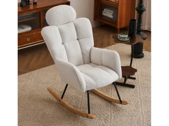 Poltrona*Hauss Spole Cadeira de baloiço em tecido Teddy com apoio de cabeça, estrutura em metal preto 102x70x107cm Branco