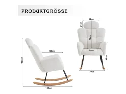 Poltrona*Hauss Spole Cadeira de baloiço em tecido Teddy com apoio de cabeça, estrutura em metal preto 102x70x107cm Branco