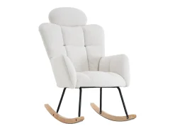 Poltrona*Hauss Spole Cadeira de baloiço em tecido Teddy com apoio de cabeça, estrutura em metal preto 102x70x107cm Branco