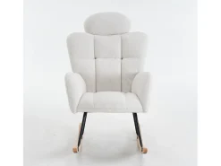Poltrona*Hauss Spole Cadeira de baloiço em tecido Teddy com apoio de cabeça, estrutura em metal preto 102x70x107cm Branco