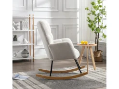 Discount Hauss Spole Cadeira de baloiço em tecido Teddy , estrutura em metal preto, base em madeira 89x70x95cm Branco
